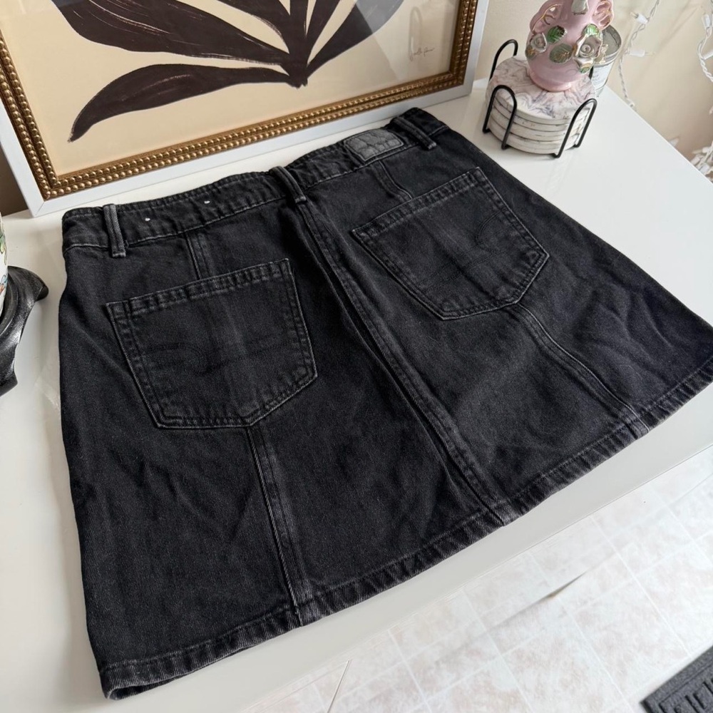 American Eagle Black Denim Front Button Down Skirt - Picture 2 of 4